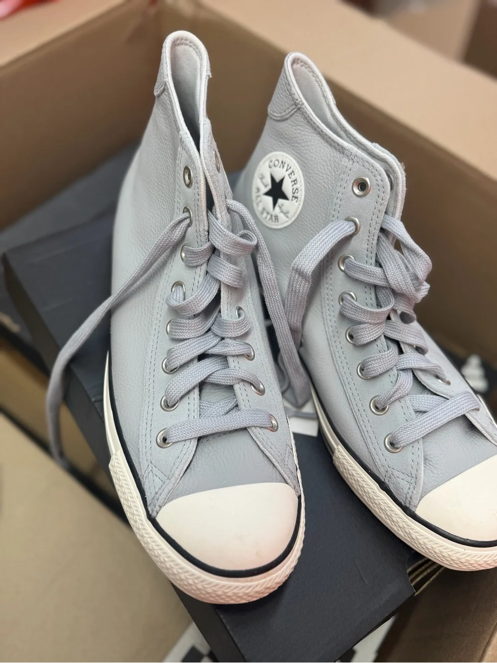 Converse High Top Sneakers in Light Gray and White